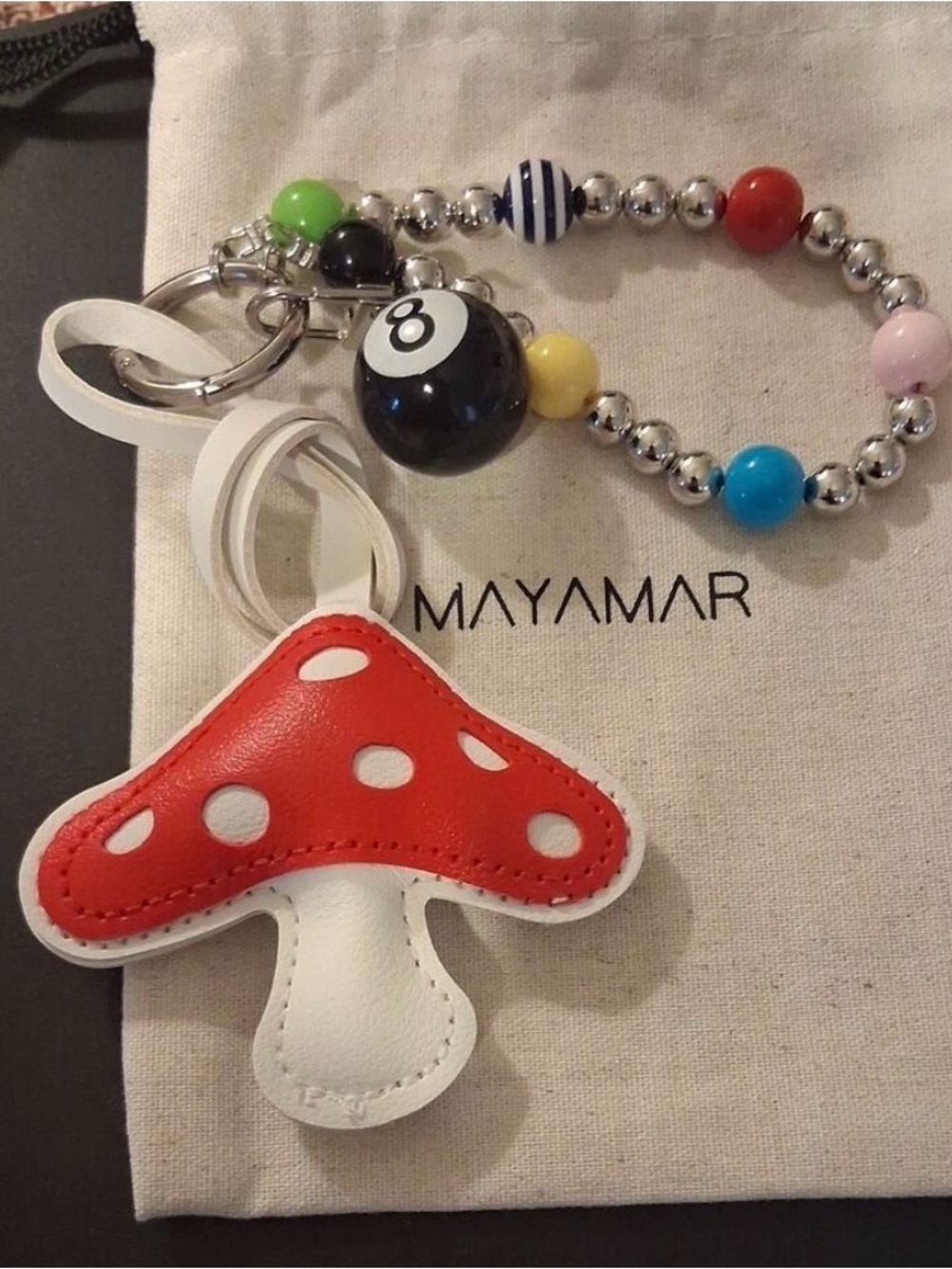 Mayamar Red & White Mushroom Leather Keychain or Bag Charm
